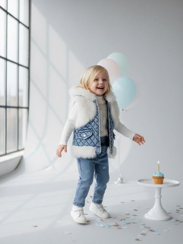 Kız Çocuk Yelekli Pantolonlu Tasarım Takım