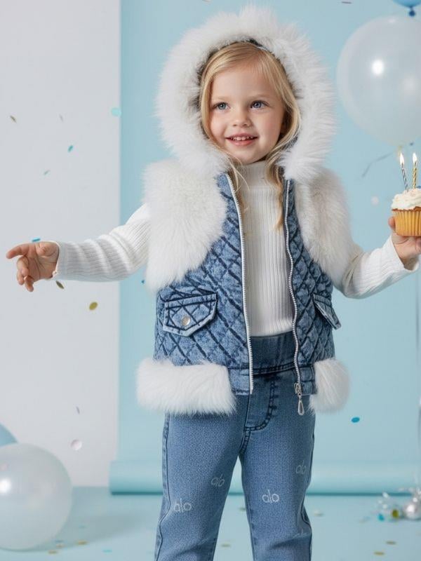 Kız Çocuk Yelekli Pantolonlu Tasarım Takım