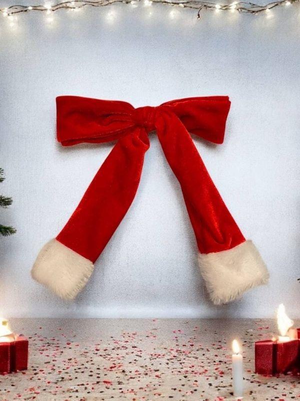 Kız Çocuk Yılbaşı Temalı Püsküllü Kadife Kumaş Sallantılı Fiyonk Toka