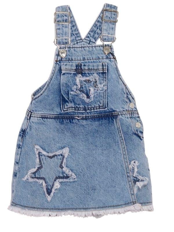 Kız Çocuk Yıldız Desenli Kot Şort Etek Salopet