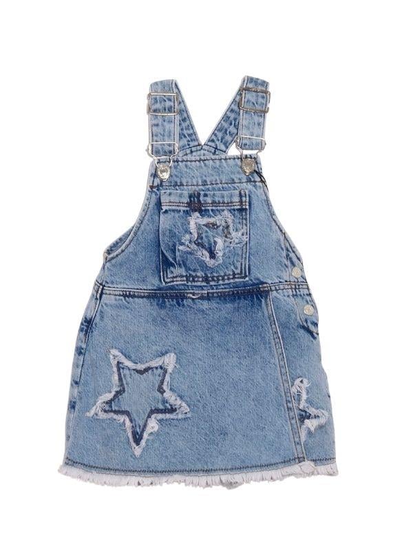 Kız Çocuk Yıldız Desenli Kot Şort Etek Salopet