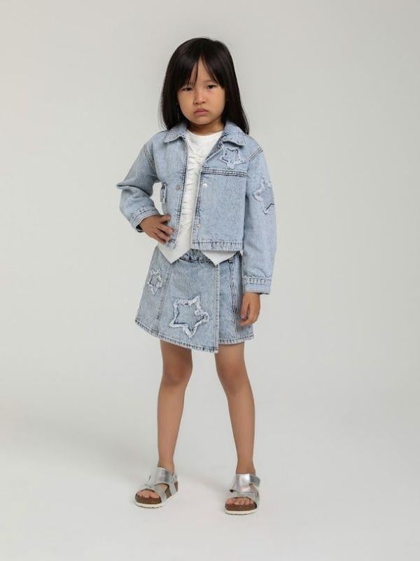 Kız Çocuk Yıldız İşlemeli Cepli Kot Ceket