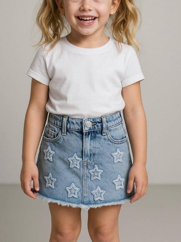 Kız Çocuk Yıldız İşlemeli Kot Etek