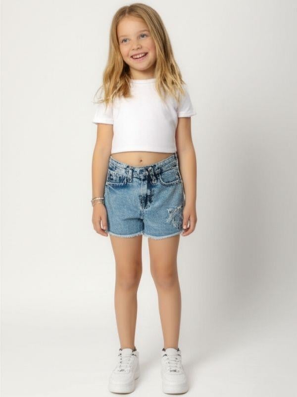 Kız Çocuk Yıldız İşlemeli Kot Şort