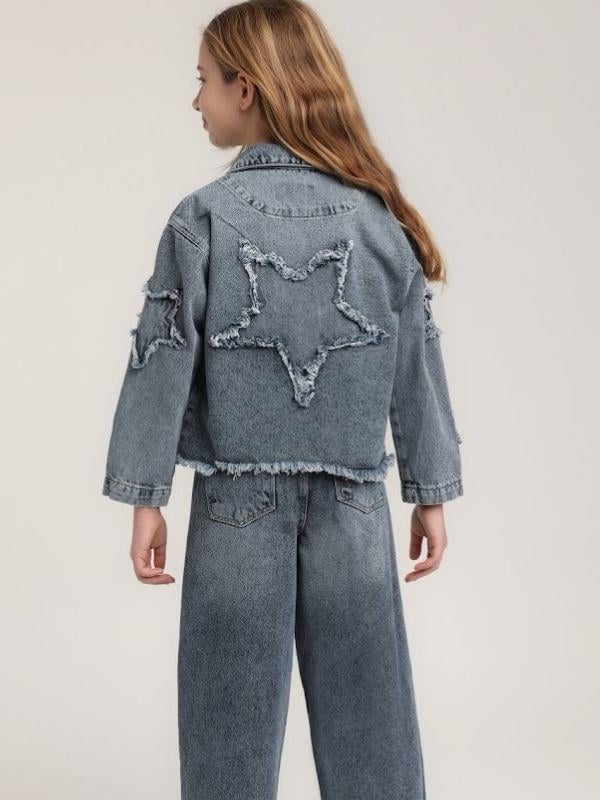 Kız Çocuk Yıldızlı Büyük Cepli Kot Ceket
