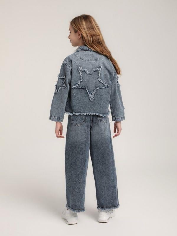 Kız Çocuk Yıldızlı Büyük Cepli Kot Ceket