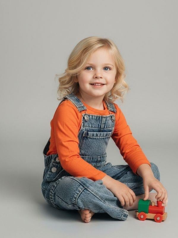 Kız Çocuk Yırtmaç Detaylı Kot Salopet