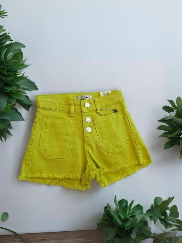 Kız Çocuk Yüksek Bel Dört Düğmeli Önden Cepli Şort