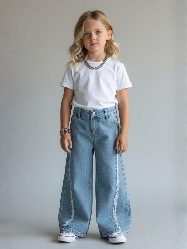 Kız Çocuk Yüksek Bel Tasarım Kot Pantolon