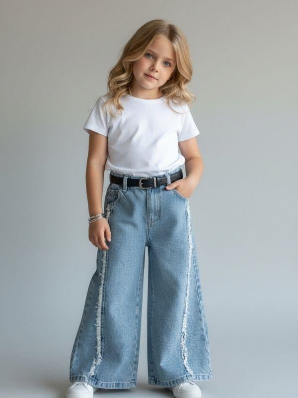 Kız Çocuk Yüksek Bel Tasarım Kot Pantolon