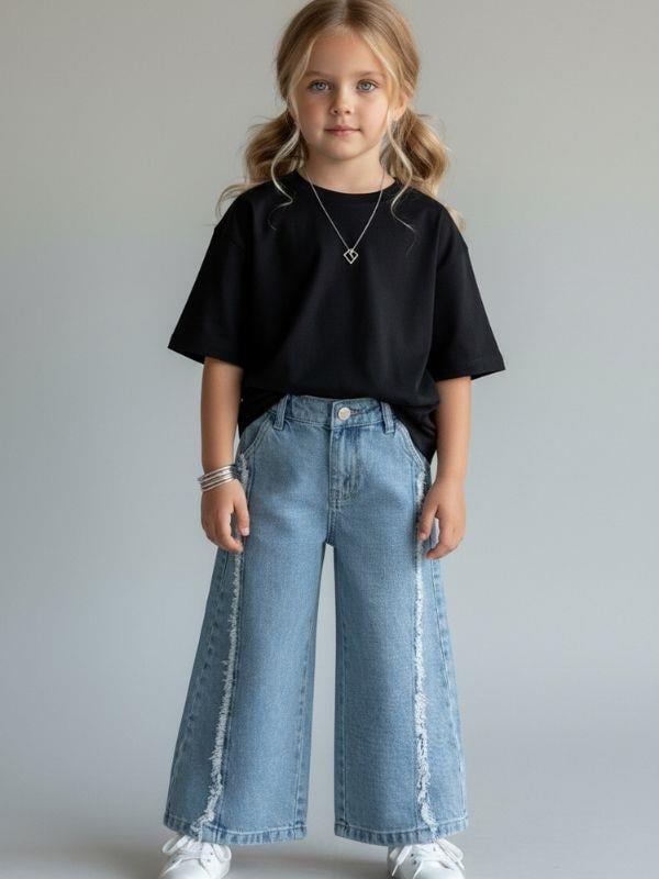 Kız Çocuk Yüksek Bel Tasarım Kot Pantolon