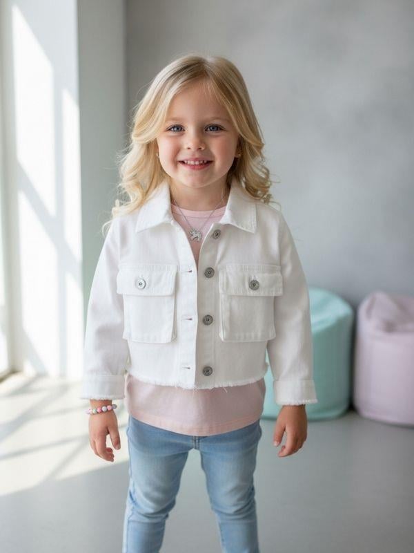 Kız Çocuk Yumuşak Dokulu Büyük Cepli Kısa Kot Ceket