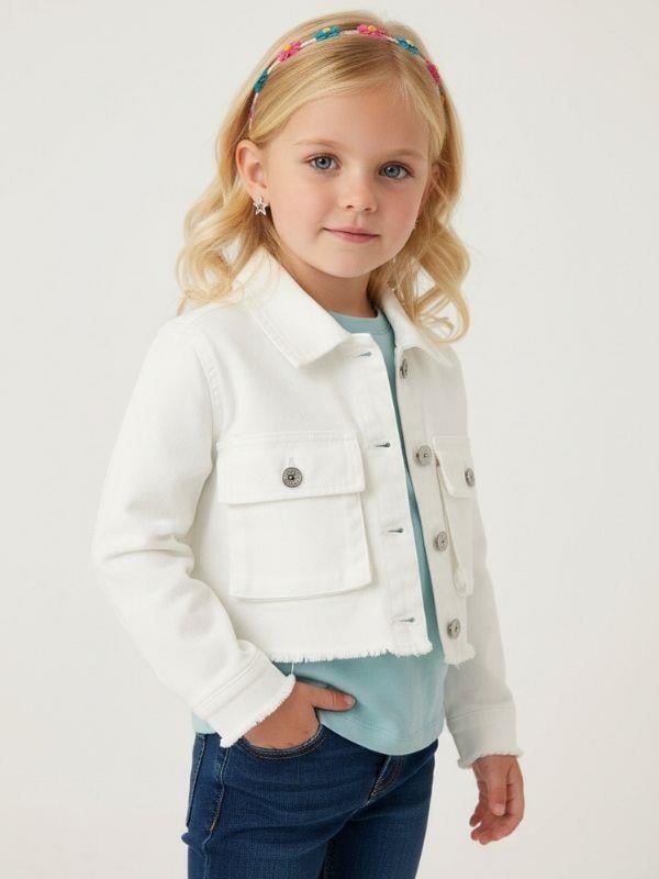 Kız Çocuk Yumuşak Dokulu Büyük Cepli Kısa Kot Ceket