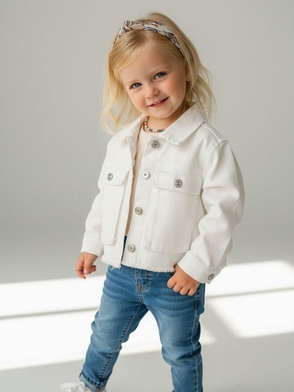 Kız Çocuk Yumuşak Dokulu Büyük Cepli Kısa Kot Ceket