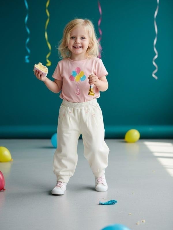 Kız Çocuk Yumuşak Dokulu Fiyonk Detaylı Yüksek Bel Pantolon