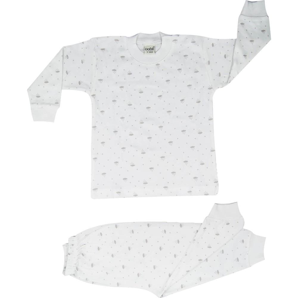 Kız / Erkek Bebek Çocuk Pamuklu Önden Çıtçıtlı Bulutlu Pijama Takım