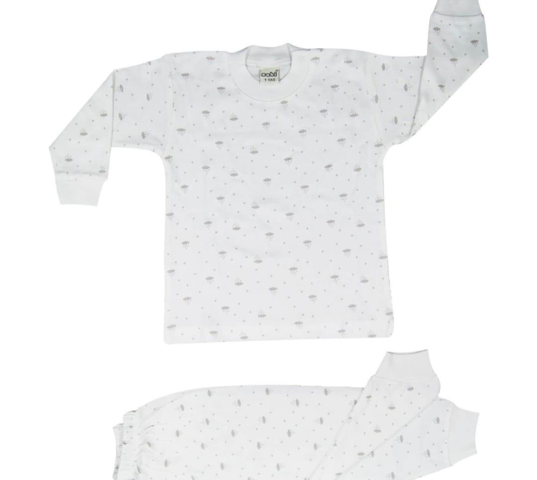Kız / Erkek Bebek Çocuk Pamuklu Önden Çıtçıtlı Bulutlu Pijama Takım