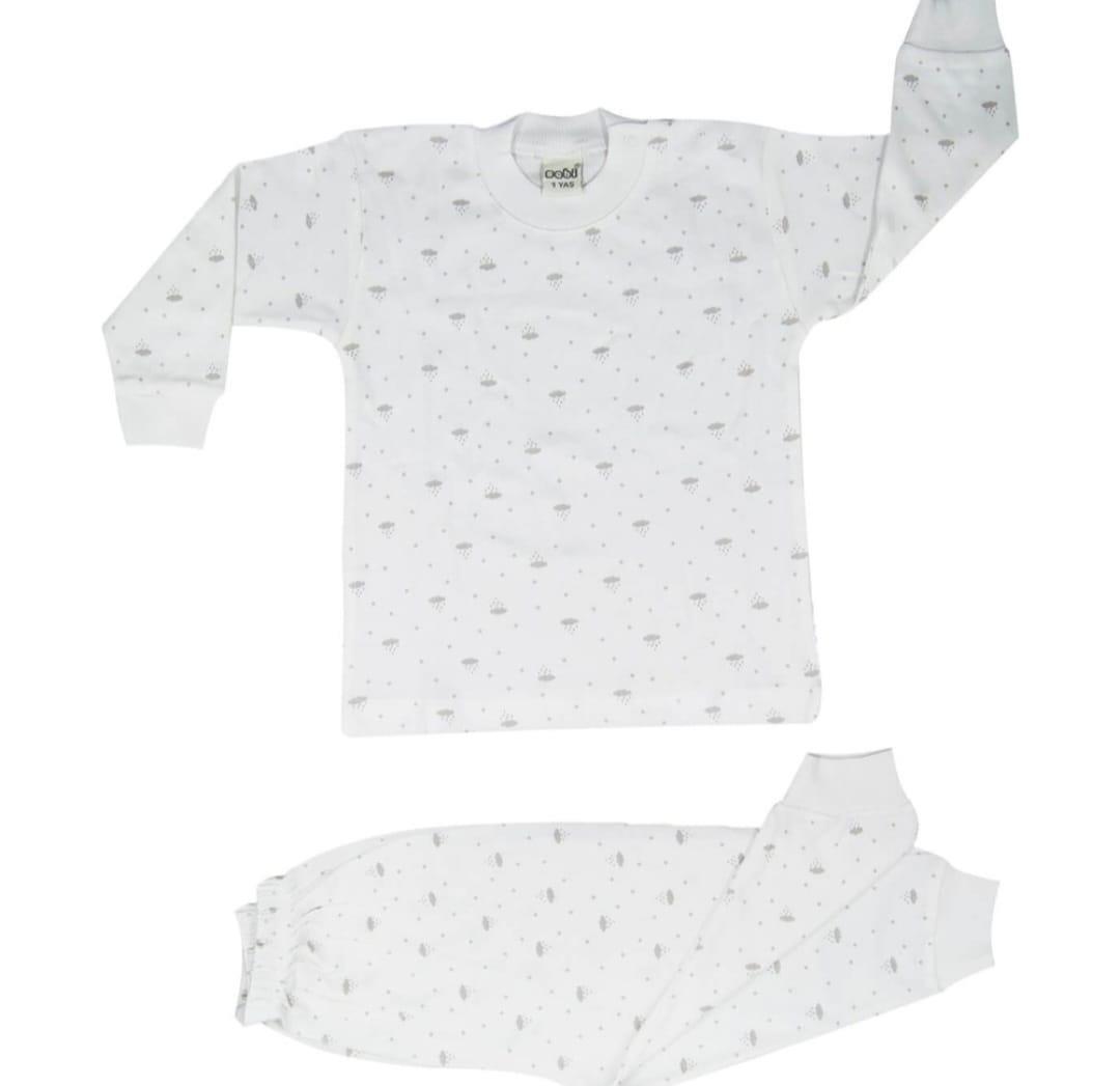 Kız / Erkek Bebek Çocuk Pamuklu Önden Çıtçıtlı Bulutlu Pijama Takım