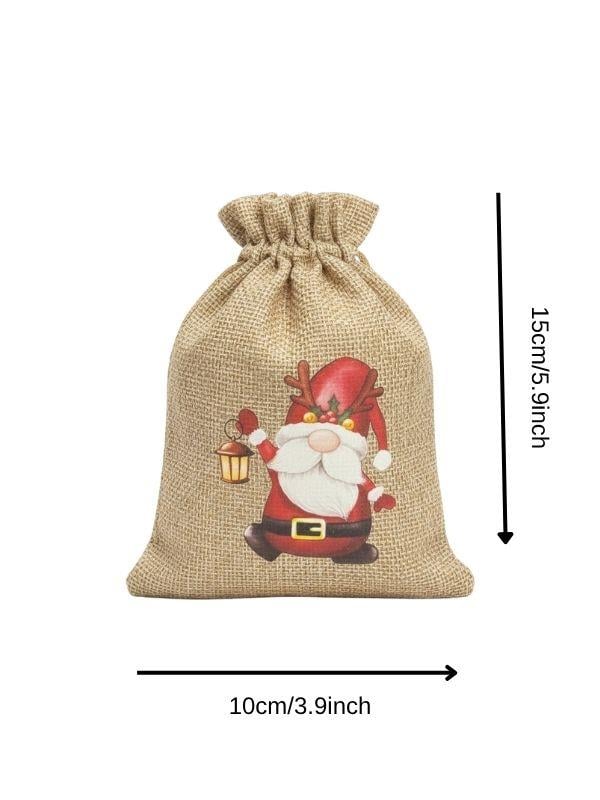 Sevimli Noel Baba Cüce Baskılı Hediyelik Jüt Kese(10x15 cm)