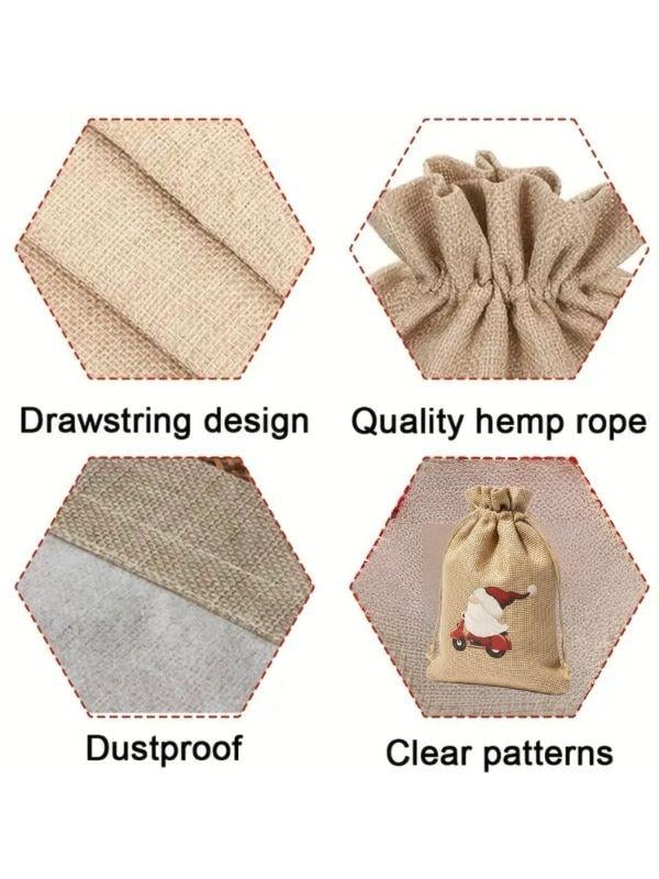 Sevimli Noel Baba Cüce Baskılı Hediyelik Jüt Kese(10x15 cm)