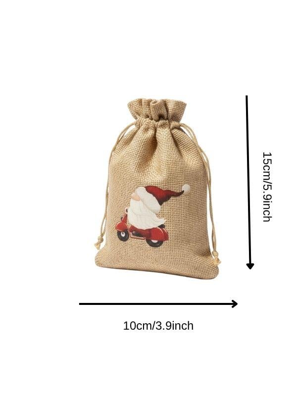 Sevimli Noel Baba Cüce Baskılı Hediyelik Jüt Kese(10x15 cm)