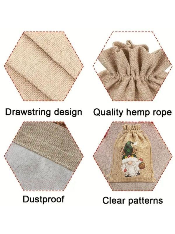 Sevimli Noel Baba Cüce Baskılı Hediyelik Jüt Kese(10x15 cm)