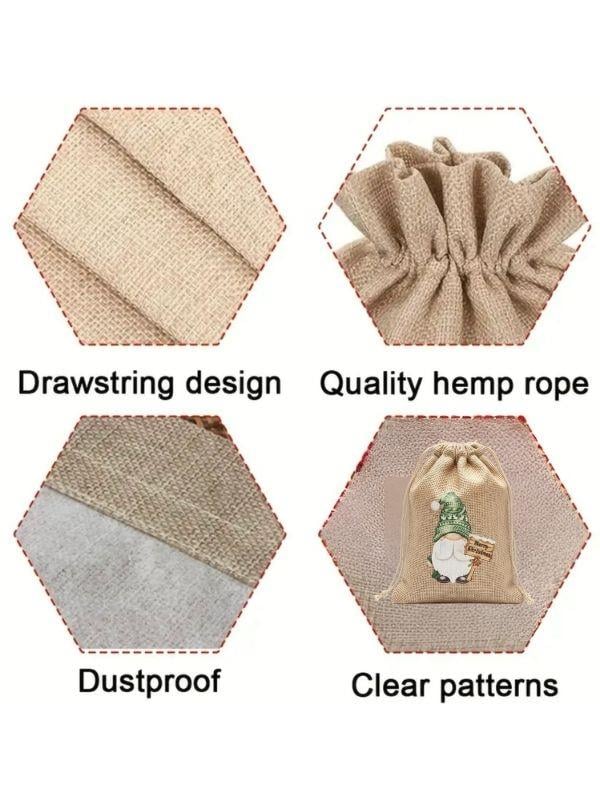 Sevimli Noel Baba Cüce Baskılı Hediyelik Jüt Kese(10x15 cm)