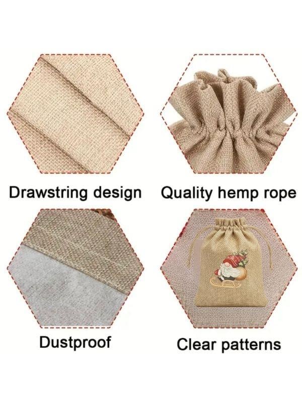 Sevimli Noel Baba Cüce Baskılı Hediyelik Jüt Kese(10x15 cm)