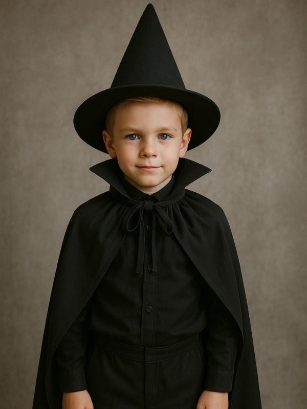 Siyah Dik Yakalı Vampir Dracula Pelerini