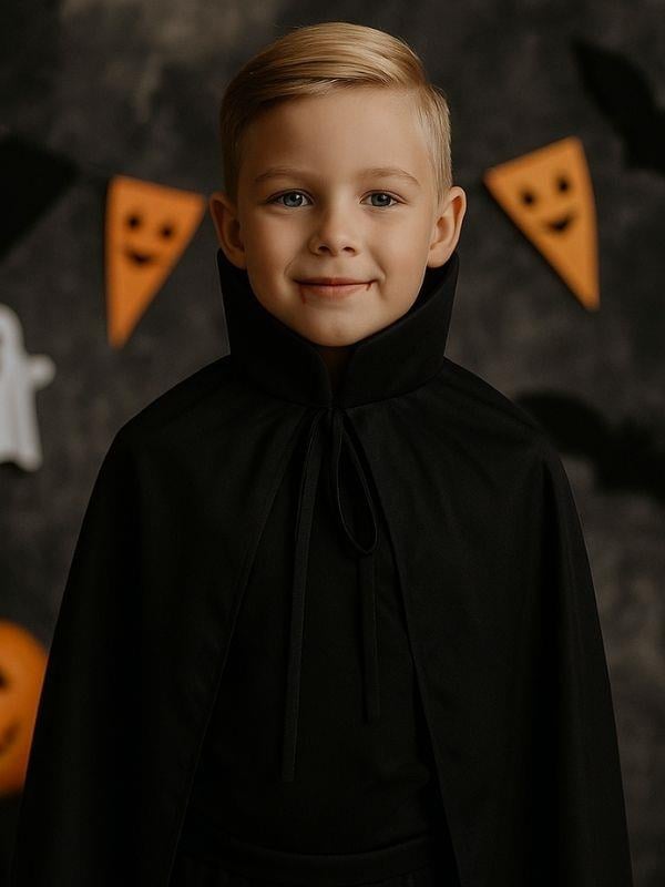 Siyah Dik Yakalı Vampir Dracula Pelerini