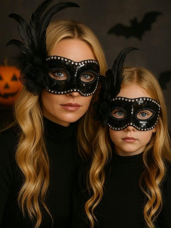 Tüy Detaylı Oynar Pullu Party Maskesi