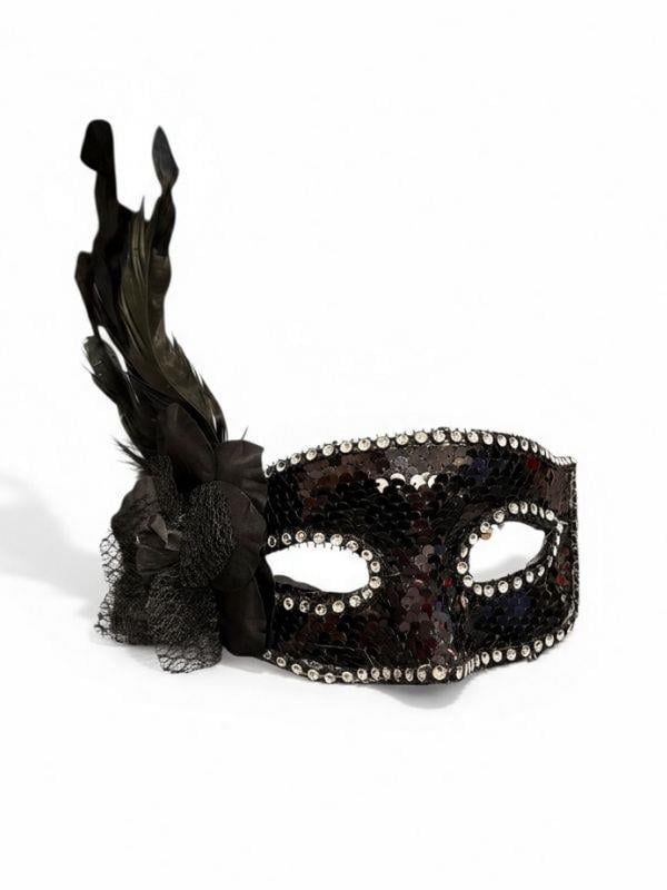 Tüy Detaylı Oynar Pullu Party Maskesi