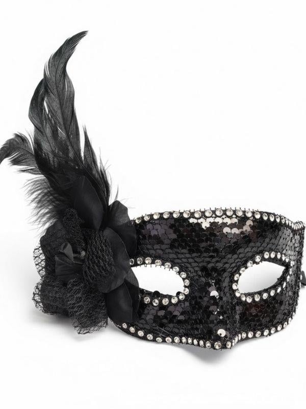 Tüy Detaylı Oynar Pullu Party Maskesi