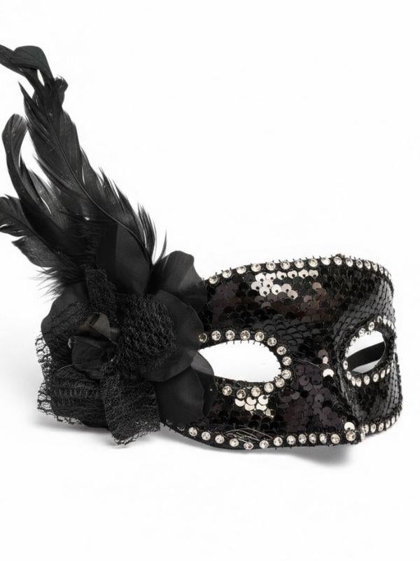 Tüy Detaylı Oynar Pullu Party Maskesi