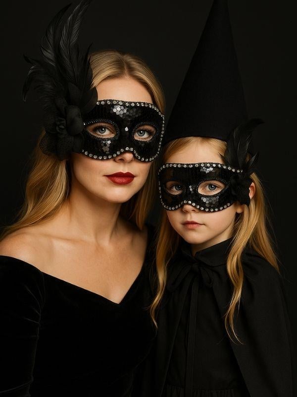 Tüy Detaylı Oynar Pullu Party Maskesi