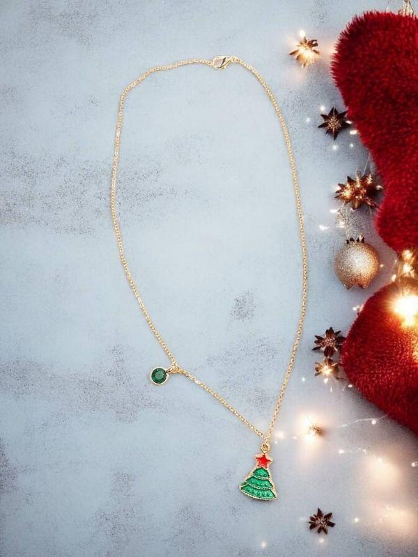 Yılbaşı Temalı Çam Ağacı Charmlı Kutulu Tasarım Kolye