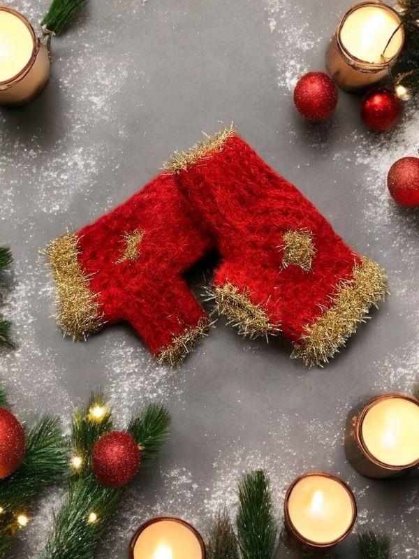 Yılbaşı Temalı Handmade El Örgüsü Tek Parmaklı Motifli Eldiven