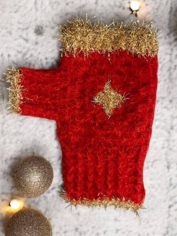 Yılbaşı Temalı Handmade El Örgüsü Tek Parmaklı Motifli Eldiven