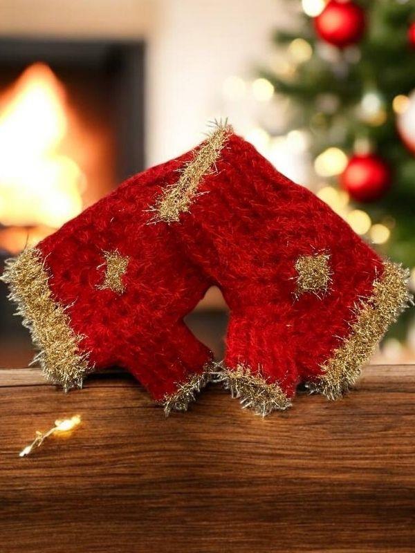 Yılbaşı Temalı Handmade El Örgüsü Tek Parmaklı Motifli Eldiven