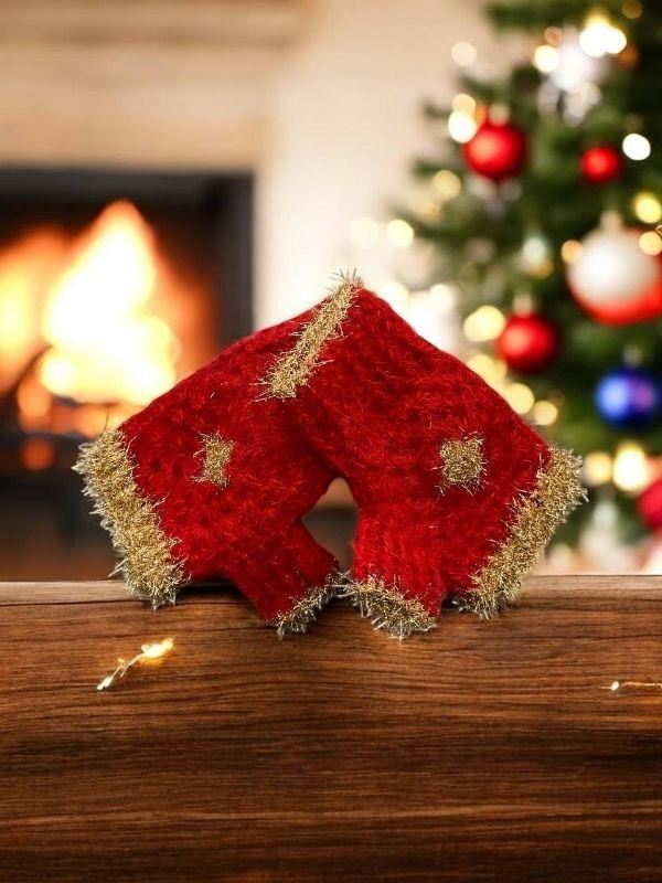 Yılbaşı Temalı Handmade El Örgüsü Tek Parmaklı Motifli Eldiven