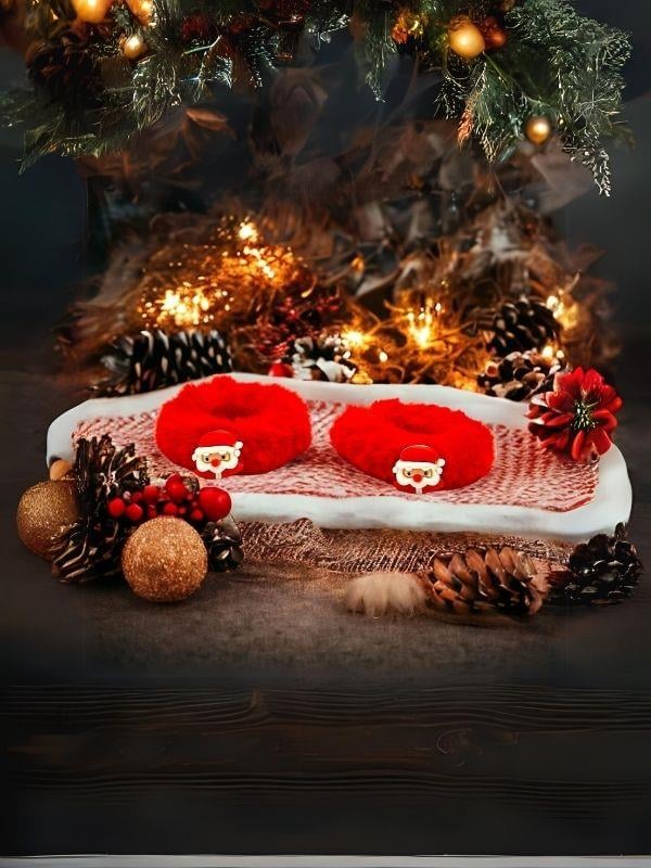 Yılbaşı Temalı Minik Figürlü İkili Tüylü Lastikli Toka