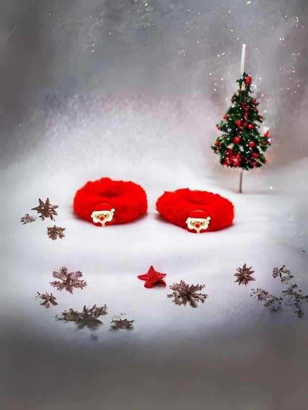 Yılbaşı Temalı Minik Figürlü İkili Tüylü Lastikli Toka