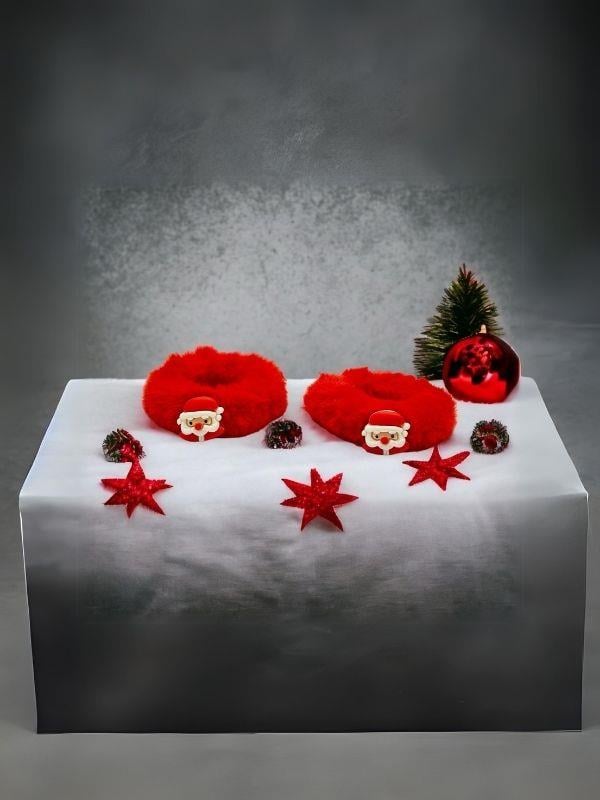 Yılbaşı Temalı Minik Figürlü İkili Tüylü Lastikli Toka