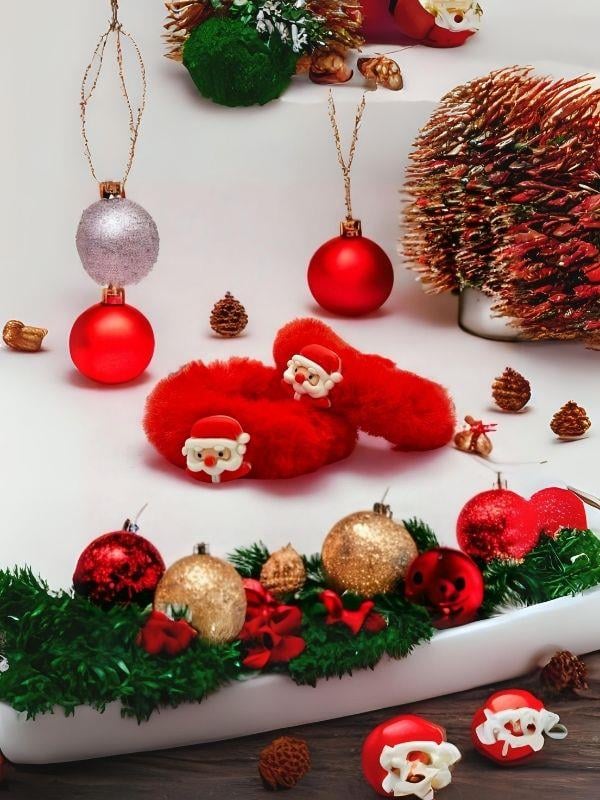 Yılbaşı Temalı Minik Figürlü İkili Tüylü Lastikli Toka