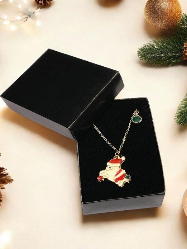 Yılbaşı Temalı Noel Baba Charmlı Kutulu Tasarım Kolye
