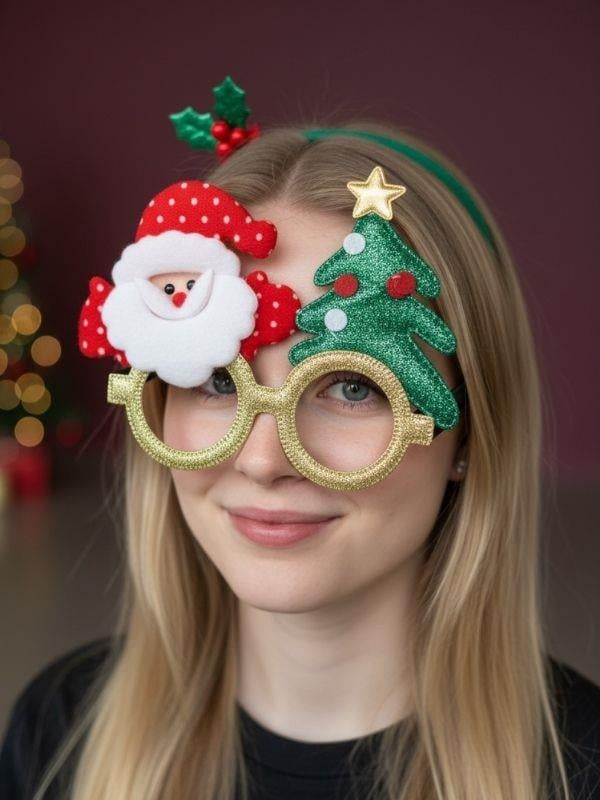 Yılbaşı Temalı Noel Baba ve Çam Ağaçlı Gözlük