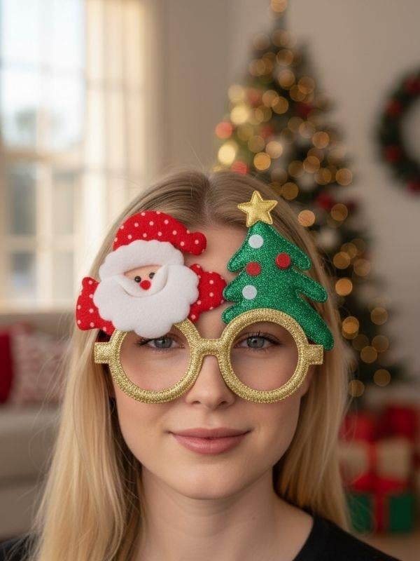 Yılbaşı Temalı Noel Baba ve Çam Ağaçlı Gözlük
