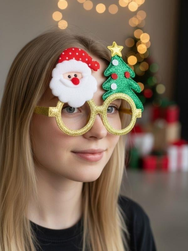 Yılbaşı Temalı Noel Baba ve Çam Ağaçlı Gözlük