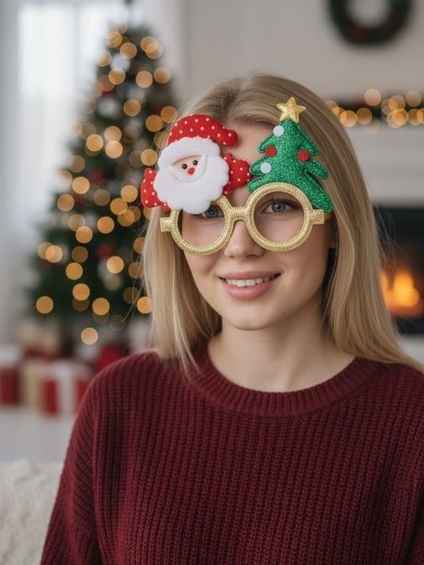 Yılbaşı Temalı Noel Baba ve Çam Ağaçlı Gözlük