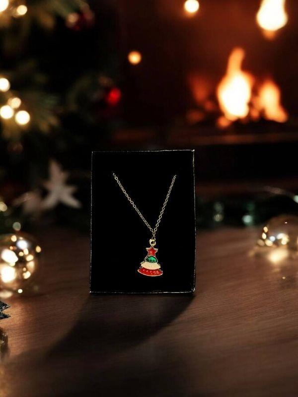 Yılbaşı Temalı Yıldızlı Çam Ağacı Charmlı Kutulu Kolye